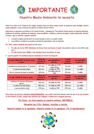 Imagen Proyecto del cole de Graus para proteger nuestro medio ambiente
