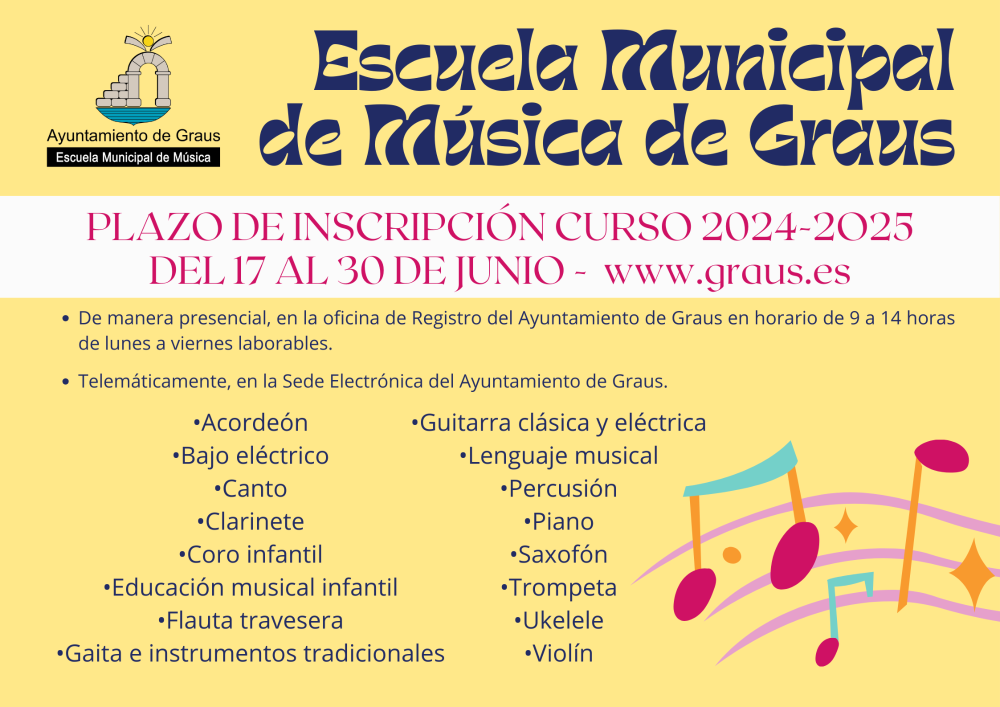 Imagen Matrícula para el curso 2024-2025 de la Escuela Municipal de Música