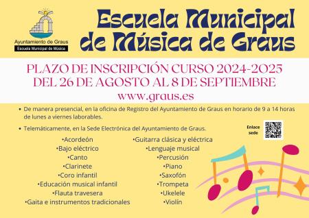 Imagen Matrícula para el curso 2024-2025 de la Escuela Municipal de Música