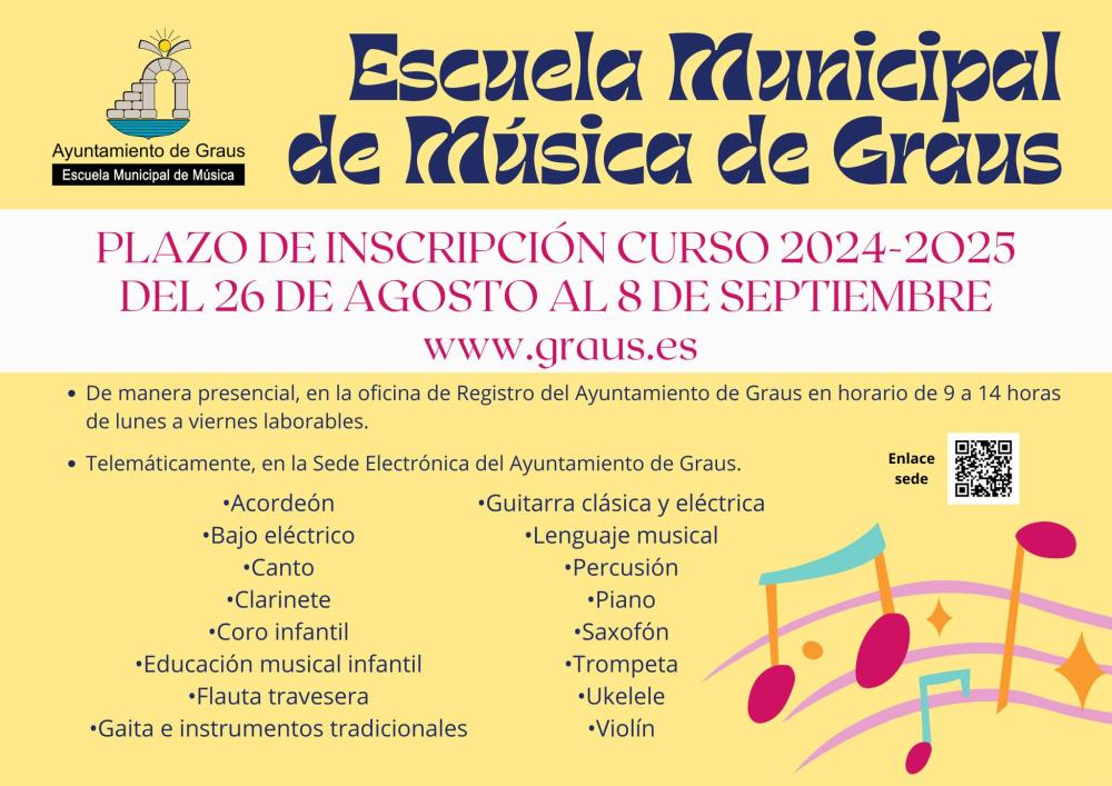 Imagen Matrícula para el curso 2024-2025 de la Escuela Municipal de Música